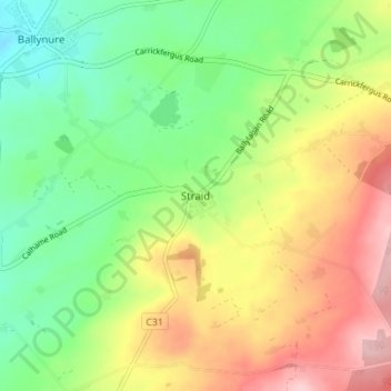 Straid topographic map, elevation, terrain