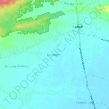 Mangunan topographic map, elevation, terrain