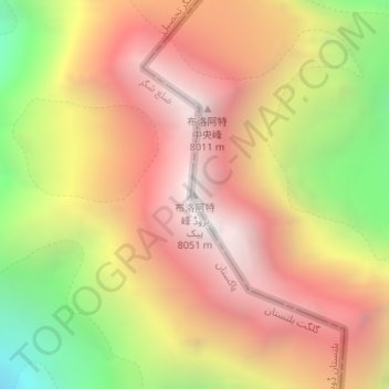 Broad Peak topographic map, elevation, terrain