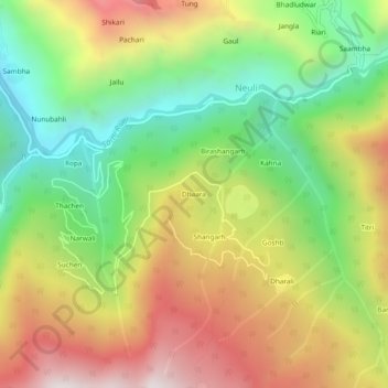 Dhaara topographic map, elevation, terrain