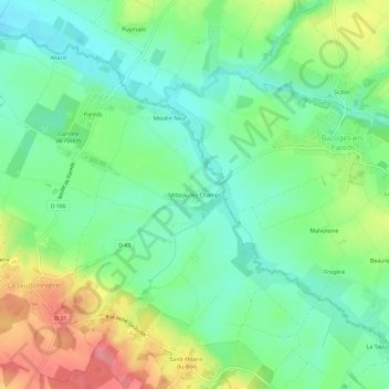 Mitteau les Champs topographic map, elevation, terrain