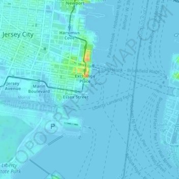 Hudson River Waterfront topographic map, elevation, terrain