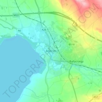 Antrim topographic map, elevation, terrain