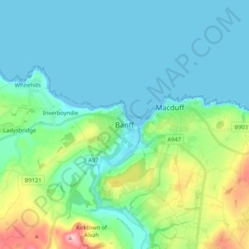 Banff topographic map, elevation, terrain