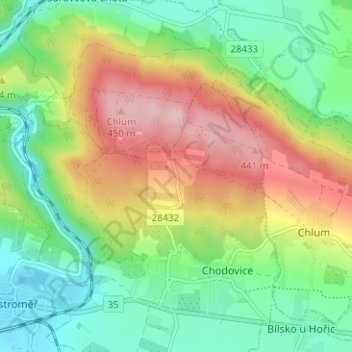 Chloumky topographic map, elevation, terrain
