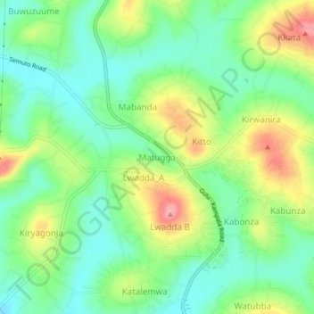 Matugga topographic map, elevation, terrain