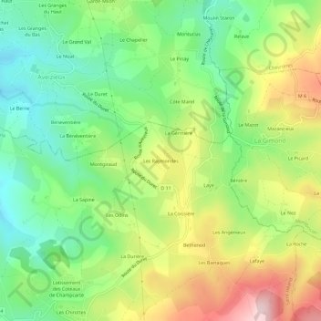 Les Raymondes topographic map, elevation, terrain