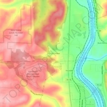 Possum Hollow topographic map, elevation, terrain