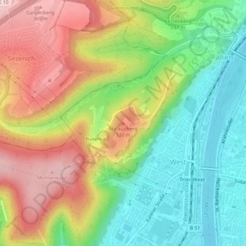 Markusberg topographic map, elevation, terrain