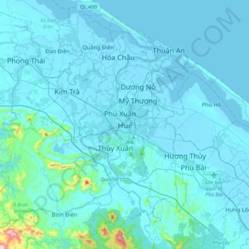 Huế topographic map, elevation, terrain