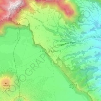 Cemorolawang topographic map, elevation, terrain