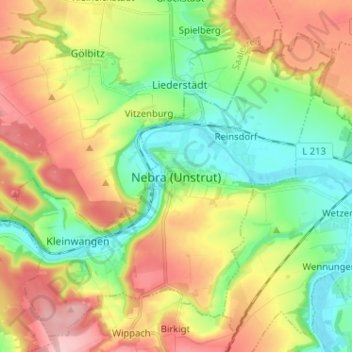 Nebra (Unstrut) topographic map, elevation, terrain