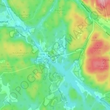 Greverud topographic map, elevation, terrain