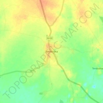 Bemetara topographic map, elevation, terrain