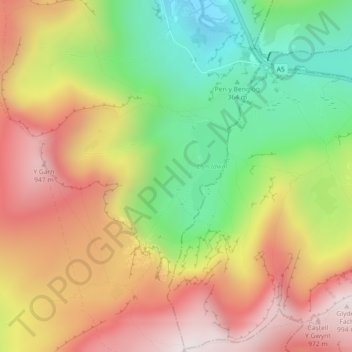 Cwm Idwal topographic map, elevation, terrain