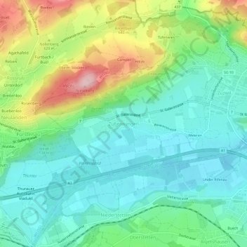 Züberwangen topographic map, elevation, terrain