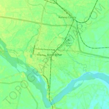 Cooch Behar topographic map, elevation, terrain