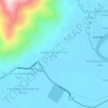 Kampung Semunin Cina topographic map, elevation, terrain
