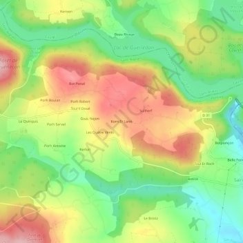 Korn Er Lann topographic map, elevation, terrain