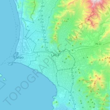 Lima topographic map, elevation, terrain