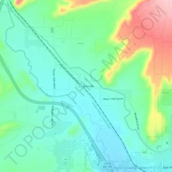 Carbonville topographic map, elevation, terrain