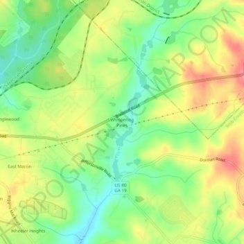 Whispering Pines topographic map, elevation, terrain