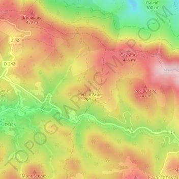 Pech d'Aspe topographic map, elevation, terrain