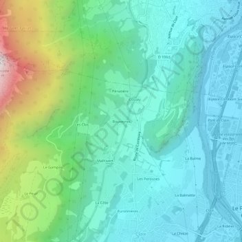 Bouveyres topographic map, elevation, terrain
