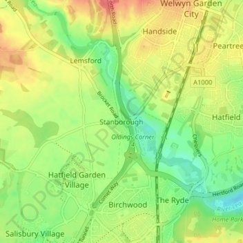 Stanborough topographic map, elevation, terrain