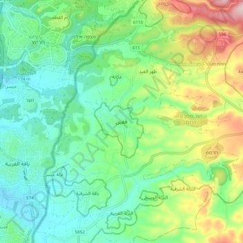 Qaffin topographic map, elevation, terrain