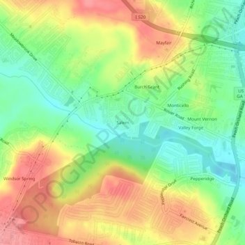 Salem topographic map, elevation, terrain
