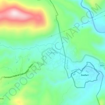 Teacalco topographic map, elevation, terrain