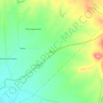 Red topographic map, elevation, terrain