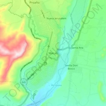 Macas topographic map, elevation, terrain
