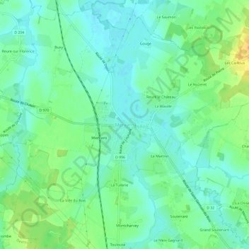 Mervans topographic map, elevation, terrain