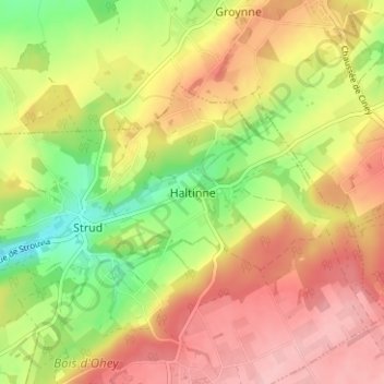 Haltinne topographic map, elevation, terrain