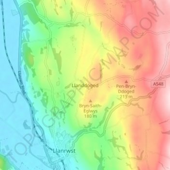Llanddoged topographic map, elevation, terrain