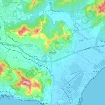 Hyères topographic map, elevation, terrain