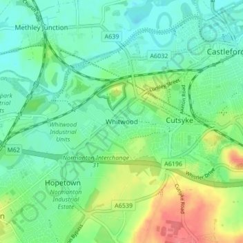 Whitwood topographic map, elevation, terrain