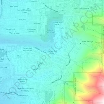 Dimple Dell Oaks topographic map, elevation, terrain
