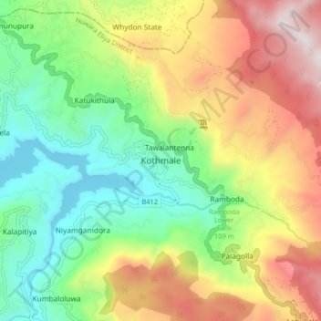 Kothmale topographic map, elevation, terrain
