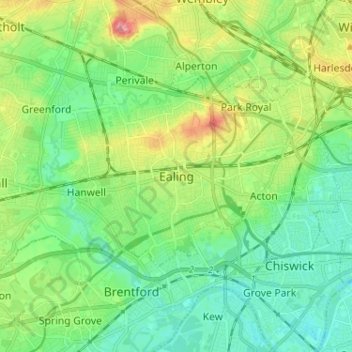 Ealing topographic map, elevation, terrain