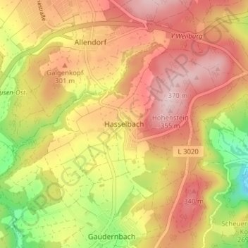 Hasselbach topographic map, elevation, terrain