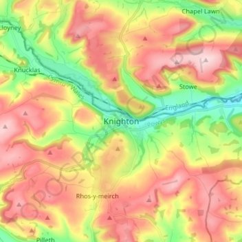 Knighton topographic map, elevation, terrain