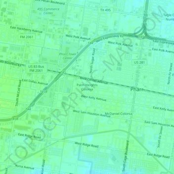 Palm Heights Colonia topographic map, elevation, terrain