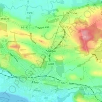 Sauchie topographic map, elevation, terrain