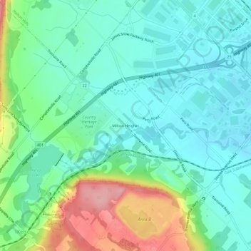 Milton Heights topographic map, elevation, terrain