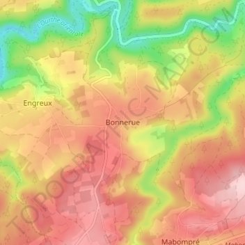 Bonnerue topographic map, elevation, terrain