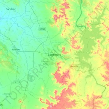Banswara topographic map, elevation, terrain