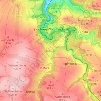 Lübau topographic map, elevation, terrain